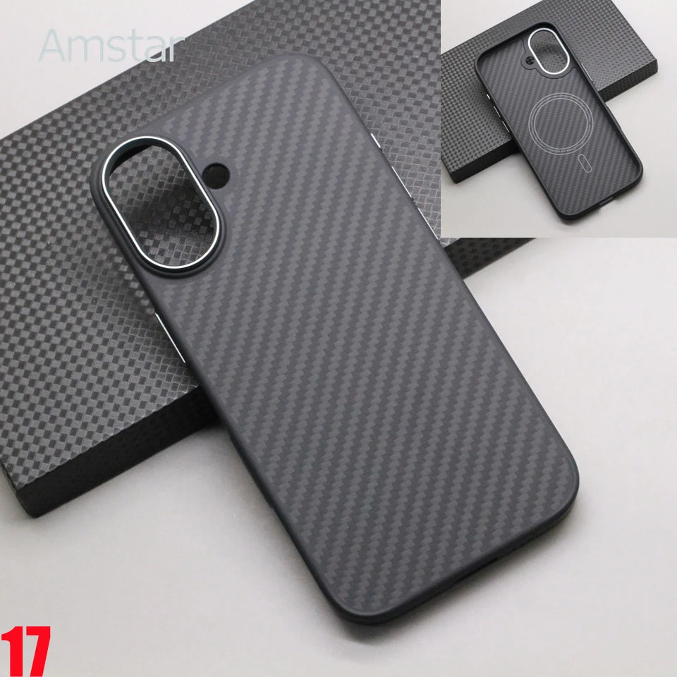 iPhone 17 Series Carbon Fiber MagSafe Case – Kevlar Aramid + Soft TPU Frame